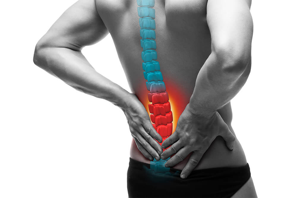 Orthopädie Swari - Mann mit Rückenschmerzen - stilisierte Wirbelsäule
